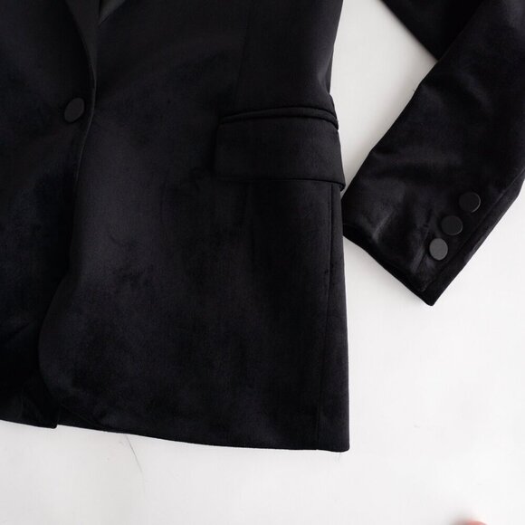 Vicolo Black Single Button Velvet Satin Lapel Collar Designer Blazer S - Picture 6 of 14